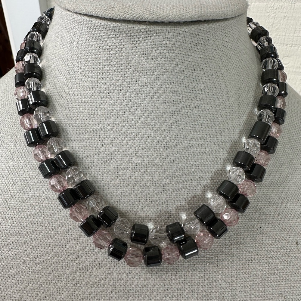 Two magnetic hematite and faceted bead necklaces